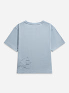 Soft Blue Stencils Tee Womens Short Sleeve Cotton Tee Shirt Etched In Design 