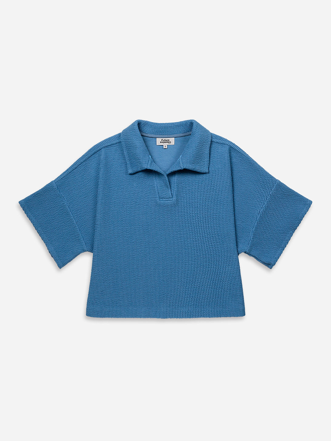 Brilliant Blue Textured Relax Polo Womens Short Sleeve Knitted Polo Collared Polo Shirt 