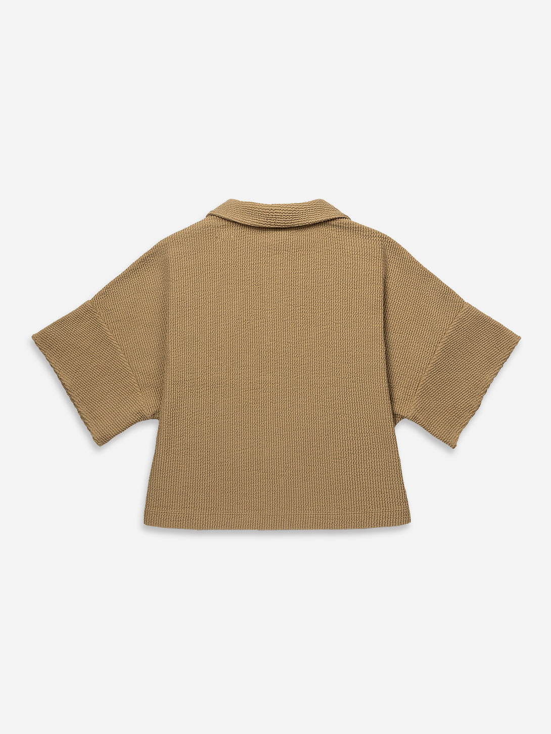 Desert Sand Textured Relax Polo Womens Short Sleeve Knitted Polo Collared Polo Shirt 