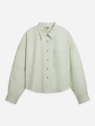 Soft Jade Oversized Boxy Shirt Womens Relaxed Fit Long Sleeve Button Up Woven Shirt Point Collar 