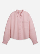 Playful Pink Oversized Boxy Shirt Womens Relaxed Fit Long Sleeve Button Up Woven Shirt Point Collar 