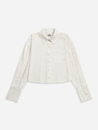 Offwhite Split Sleeves Cropped Shirt Womens Cropped Long Sleeve Button Up Shirt Casual Dress Shirt Womens Woven Shirt Collared 