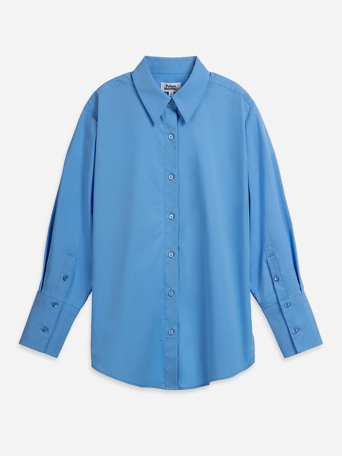 Brilliant Blue Folded Open Back Shirt Womens Oversize Long Sleeve Button Up Shirt Womens Casual Dress Shirt Collared 