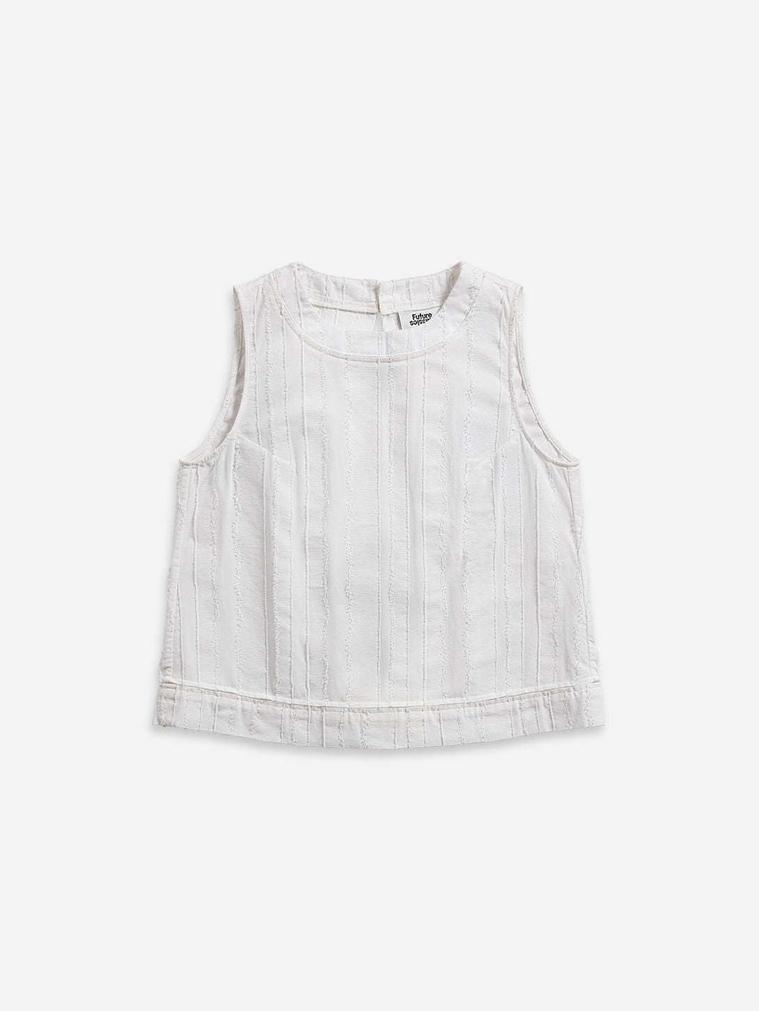 Pure White Stripe Textured A-Vent Tank Womens Textured Sleeveless Tank Top Cropped Woven Shirt 