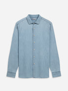 Lt Indigo Adrian Denim Shirt Mens Spread Collar Light Denim Button Up Shirt 