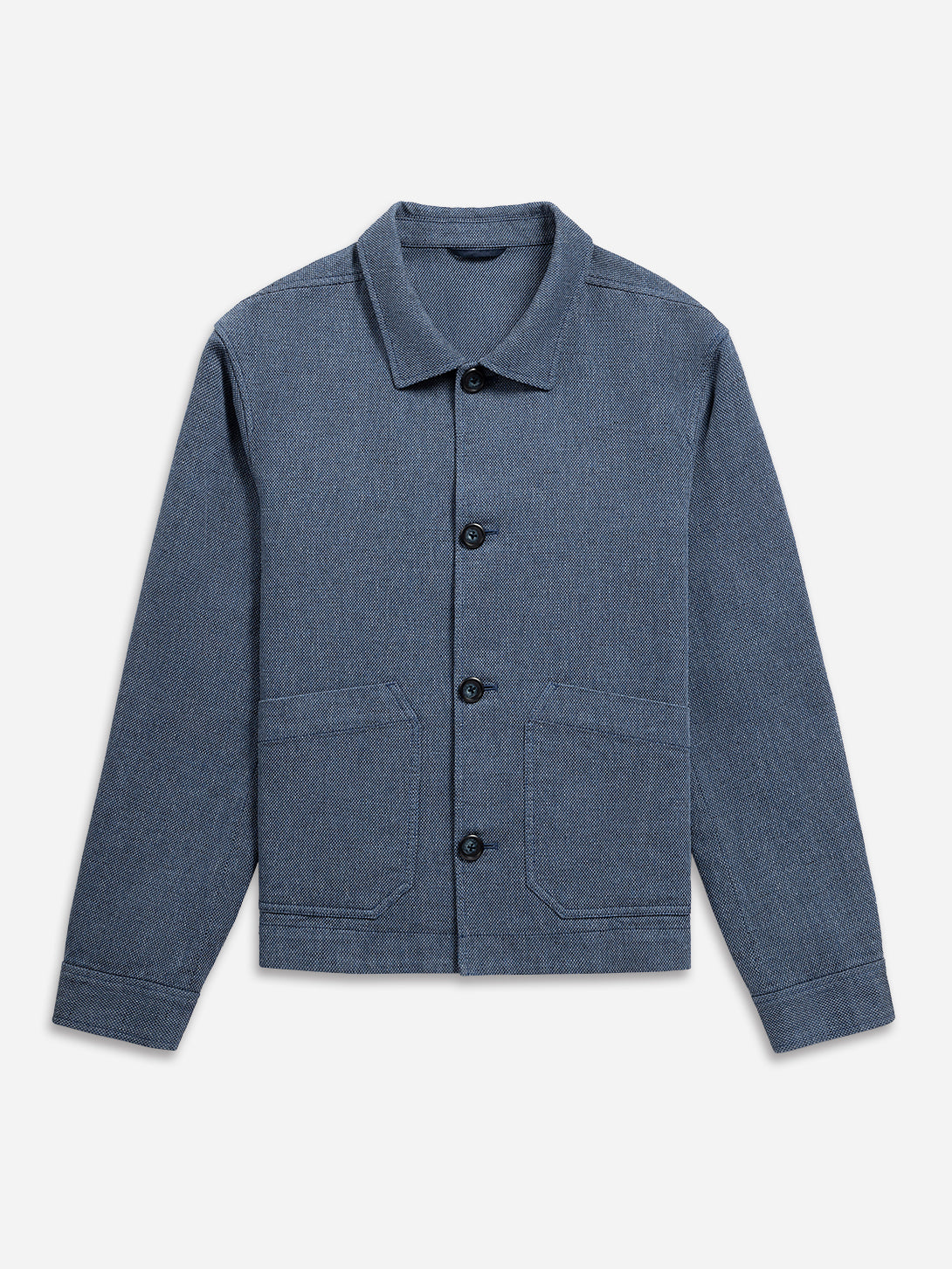Iron Blue The Hawthorn Hopsack Summer Jacket Mens Soft Textured Layering Button Up Collared Jacket 
