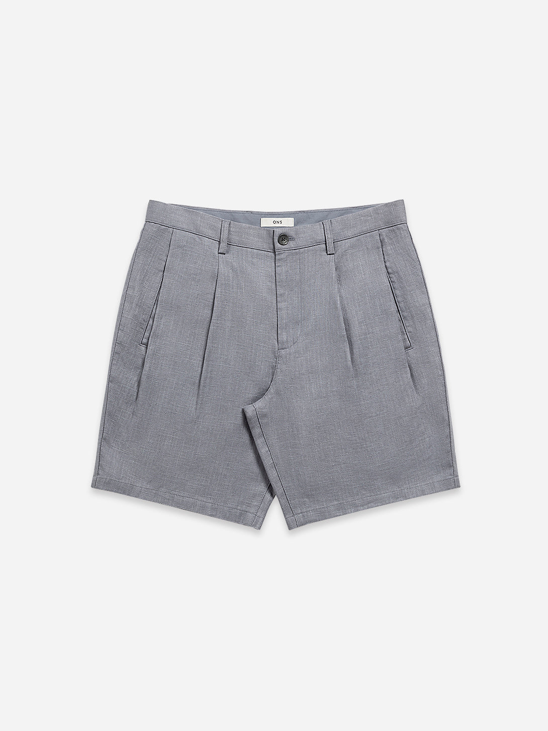 Steel Blue Modern Ramie Cotton Shorts Mens Pleated Blue Chino Shorts 