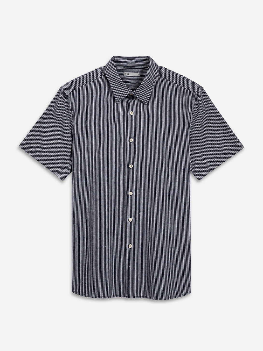 Navy/Bright White Stripe Arik Pencil Stripe Shirt Mens Button Up Short Sleeve Striped Woven Shirt ONS Clothing 