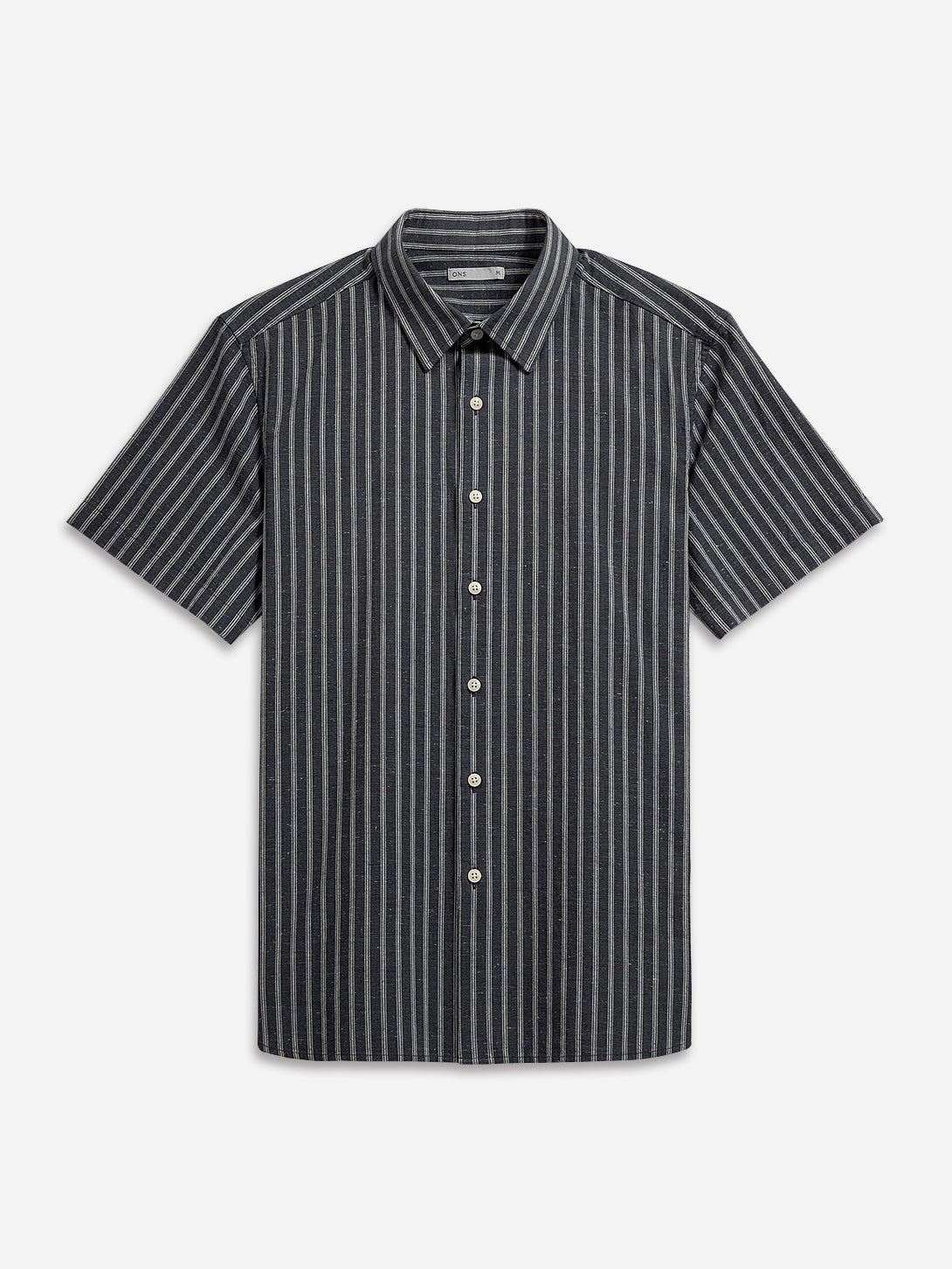 Navy/Bright White Stripe Arik Chalk Stripe Shirt Mens Striped Short Sleeve Button Up Shirt 