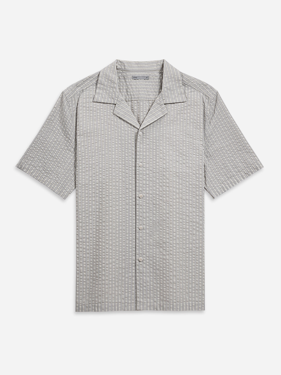 Lt Grey/Bright White Stripe Rockaway Seersucker Stripe Shirt Mens Camp Collar Short Sleeve Button Up Striped 