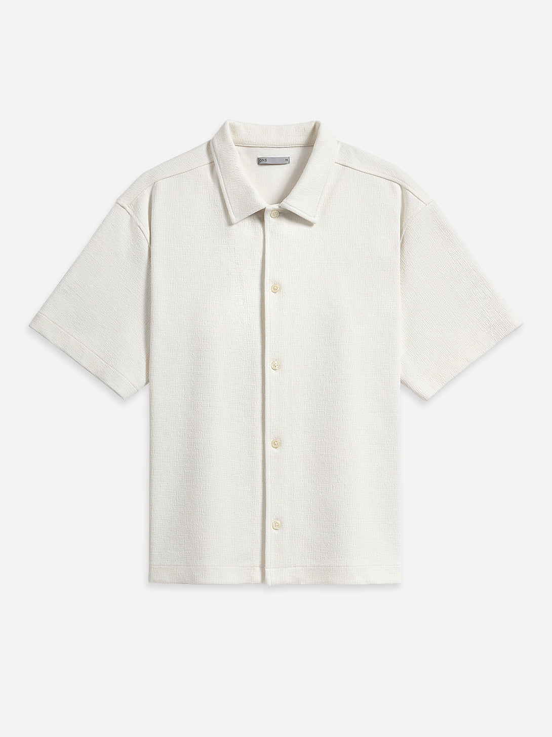 Cream Duffy Textured Knit Shirt Mens Relaxed Fit Button Up Collared Shirt Short Sleeve ONS Clothing 