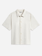 Cream Duffy Textured Knit Shirt Mens Relaxed Fit Button Up Collared Shirt Short Sleeve ONS Clothing 