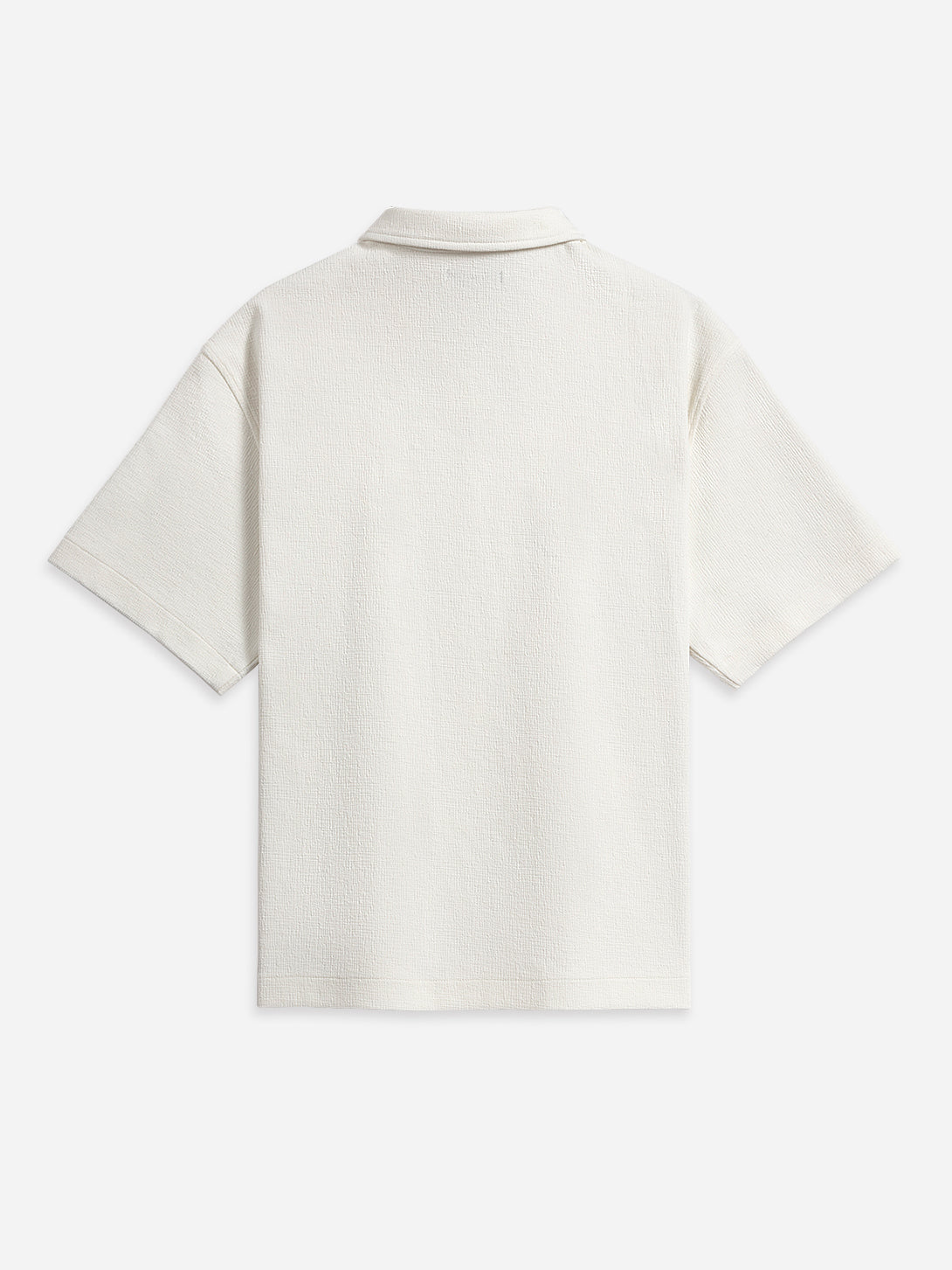 Cream Duffy Textured Knit Shirt Mens Relaxed Fit Button Up Collared Shirt Short Sleeve ONS Clothing 