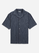 Iron Blue Rockaway Jacquard Towel Shirt Mens Textured Jacquard Camp Collar Shirt 