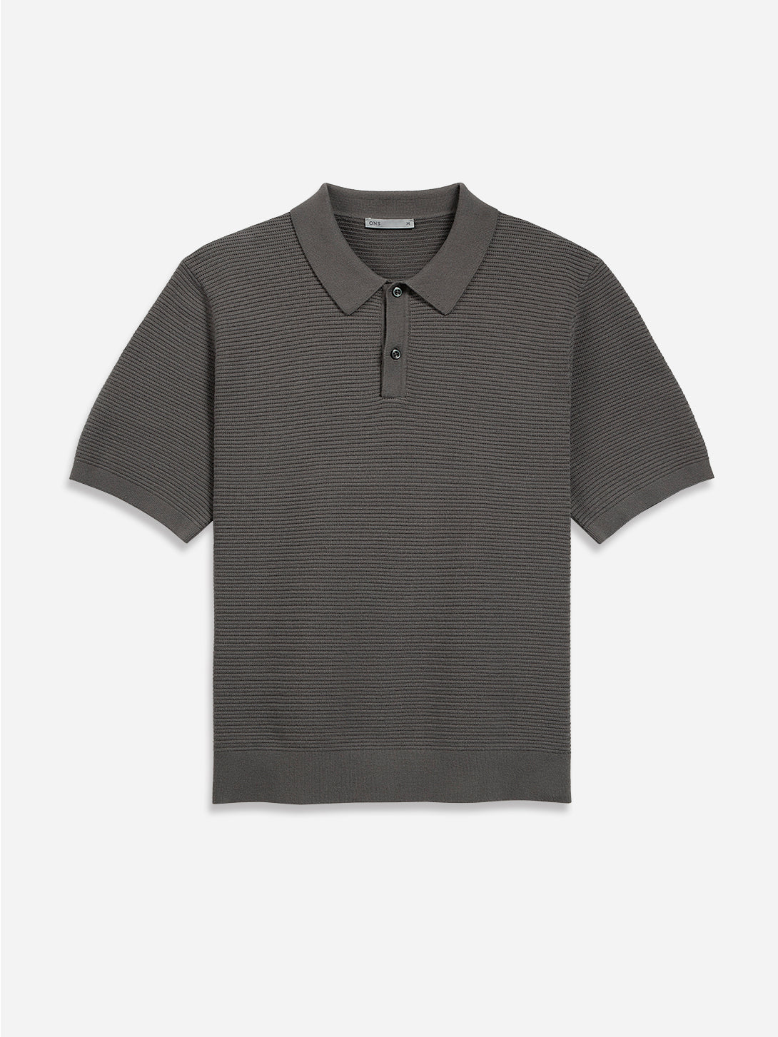 Grey Lind Textured Sweater Polo Mens Slub Waffle Collared Polo Shirt 