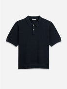 Navy Lind Textured Sweater Polo Mens Slub Waffle Collared Polo Shirt 
