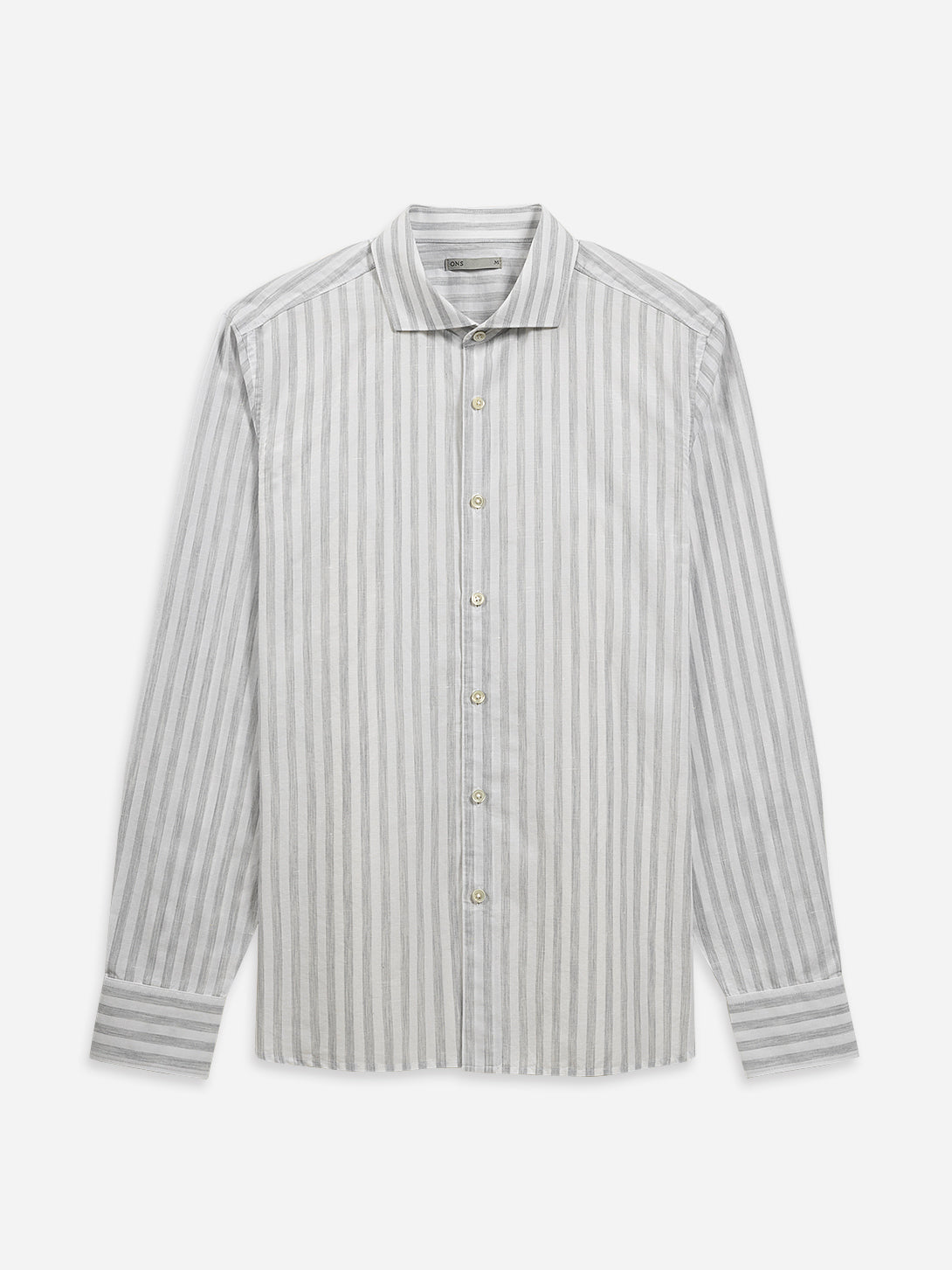 Bright White/Lt Grey Heather Stripe Arthur Bengal Stripe Shirt Mens Spread Collar Striped Button Up Dress Shirt 