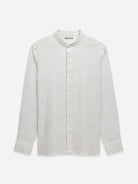 Bright White Aleks Linen Shirt Mens Band Collar Linen Button Up Dress Shirt 