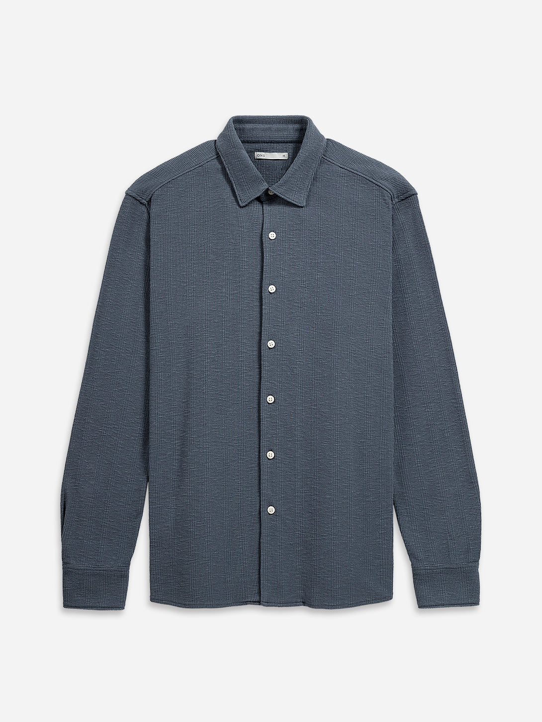 Iron Blue Darcy Ribbed Knit Shirt Mens Knitted Button Up Dress Shirt Mens Casual Long Sleeve Shirt Point Collar