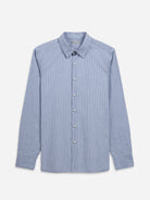 Iron Blue/Bright White Stripe Arik Candy Stripe Shirt Mens Pinstripe Casual Dress Shirt Button Up Collared Shirt Point Collar 