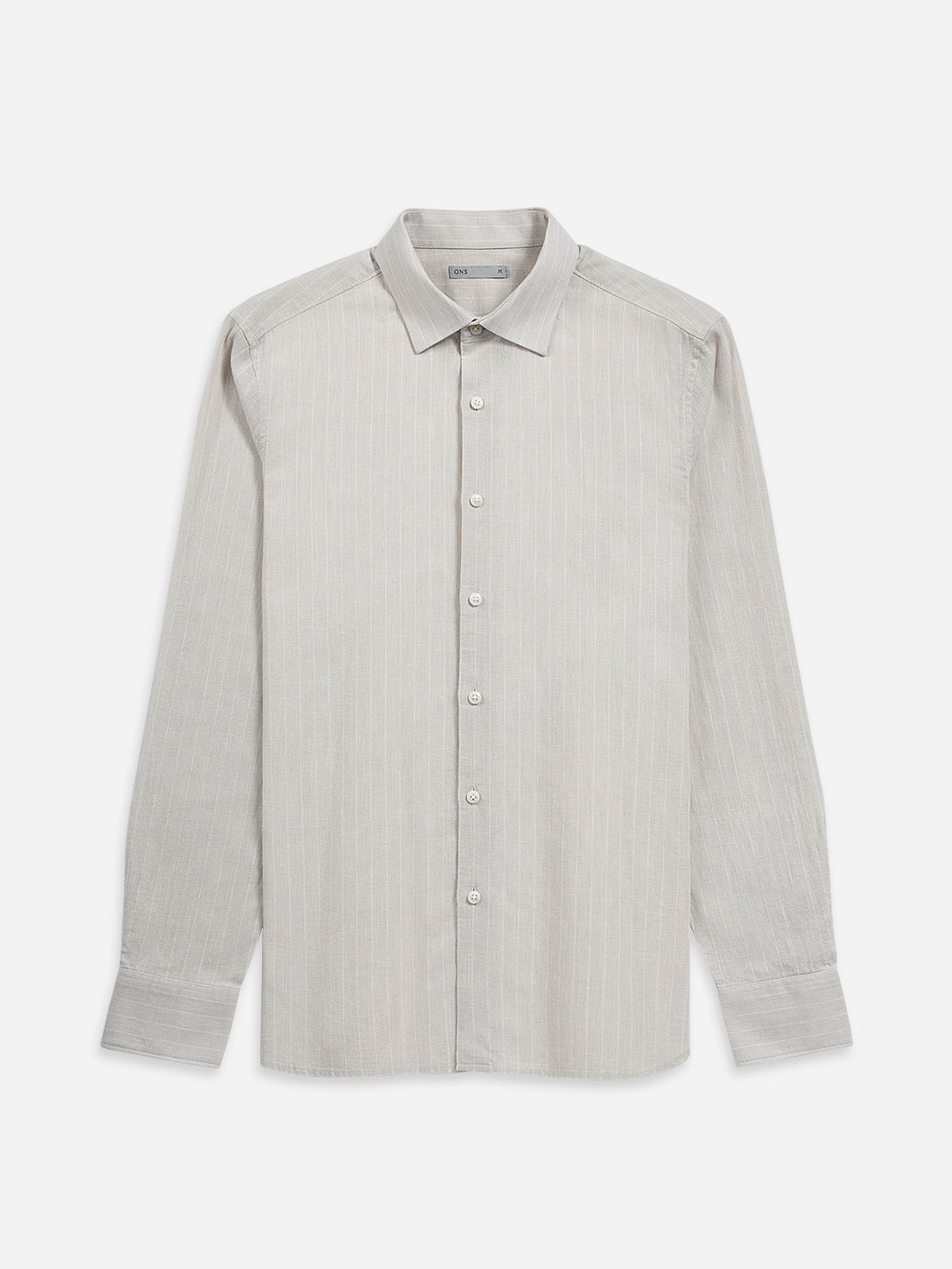 Lt Grey/White Stripe Adrian Pinstripe ShirtMens Spread Collar Woven Striped Shirt ONS Clothing