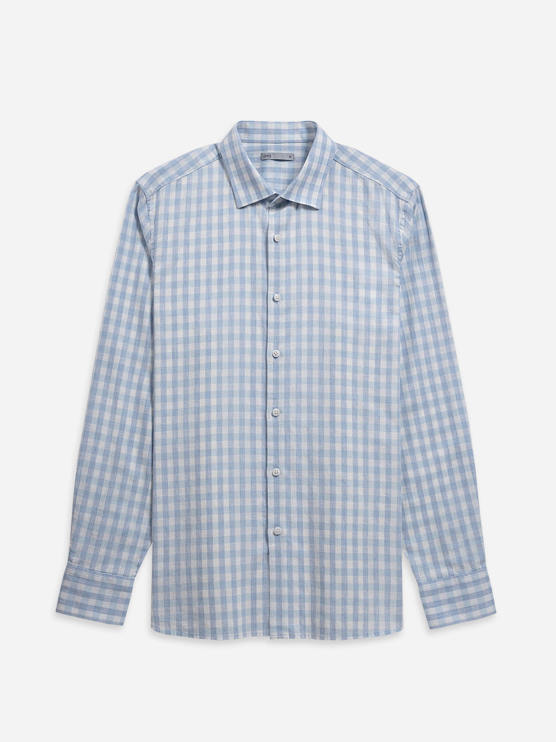 Bright White/Blue Check Adrian Gingham Check Shirt Mens Spread Collar Checkered Button Up Woven Dress Shirt 