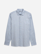 Bright White/Blue Check Adrian Gingham Check Shirt Mens Spread Collar Checkered Button Up Woven Dress Shirt 