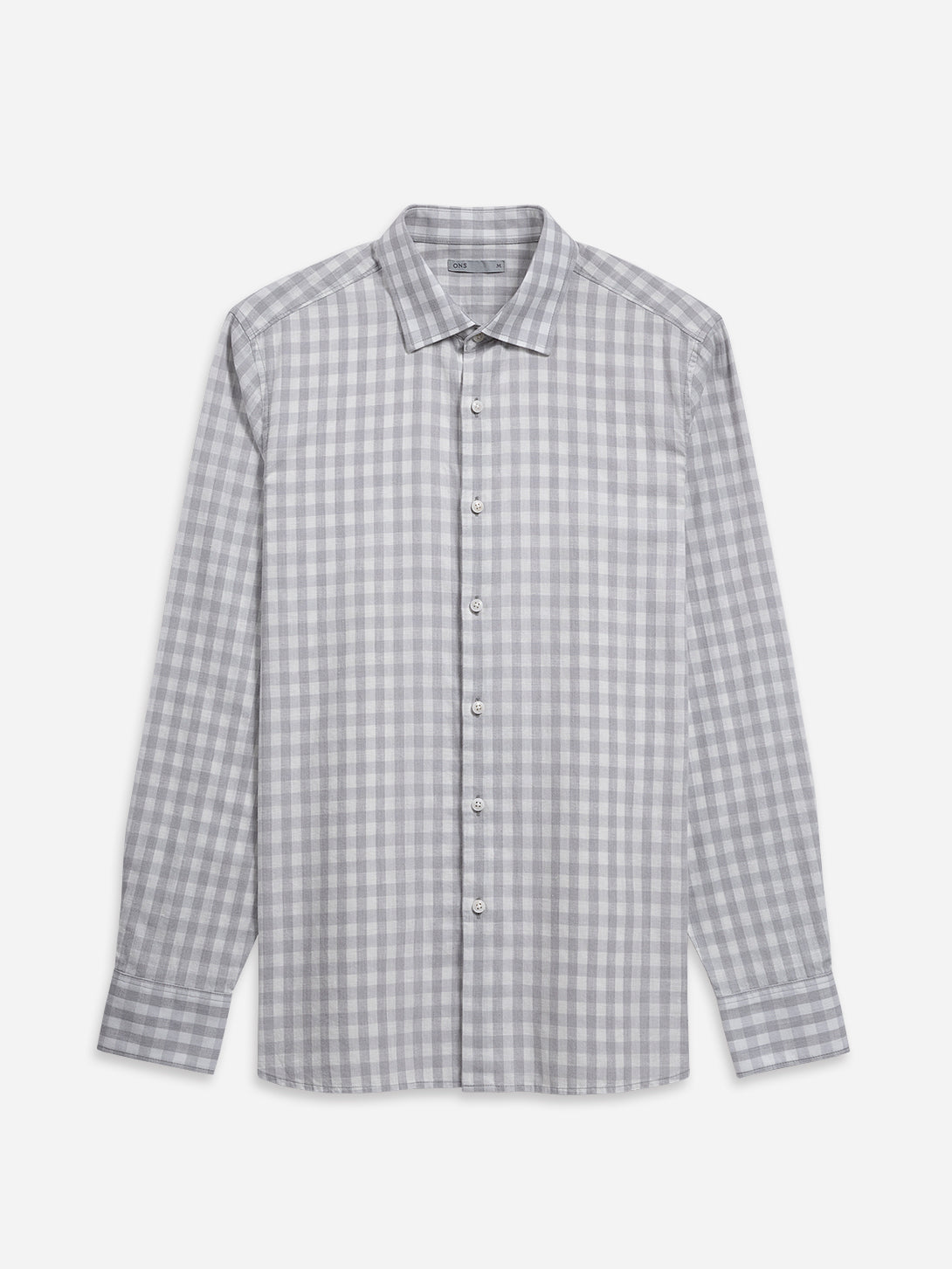 Bright White/Lt Grey Check Adrian Gingham Check Shirt Mens Spread Collar Checkered Button Up Woven Dress Shirt 