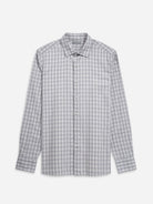 Bright White/Lt Grey Check Adrian Gingham Check Shirt Mens Spread Collar Checkered Button Up Woven Dress Shirt 