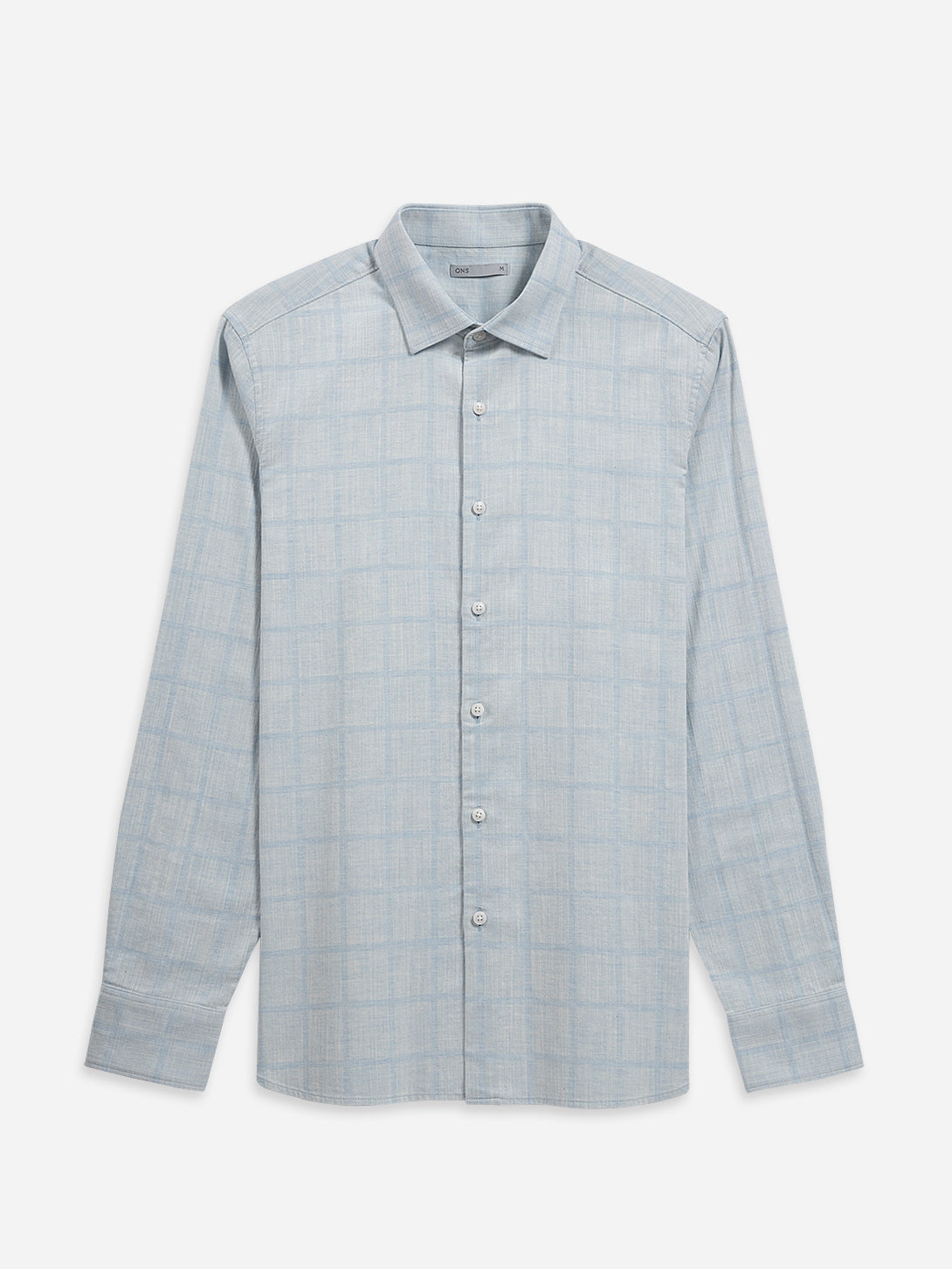 Cloudy Blue/Lt Blue Check Adrian Windowpane Shirt Mens Spread Collar Checkered Button Up Dress Shirt 