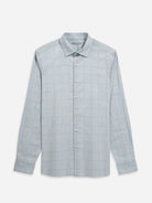 Cloudy Blue/Lt Blue Check Adrian Windowpane Shirt Mens Spread Collar Checkered Button Up Dress Shirt 