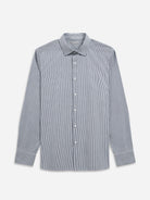 Bright White/Iron Blue Stripe Adrian Dobby Stripe Shirt Mens Spreas Collar Stripe Button Up Dress Shirt 