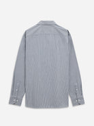 Bright White/Iron Blue Stripe Adrian Dobby Stripe Shirt Mens Spreas Collar Stripe Button Up Dress Shirt 