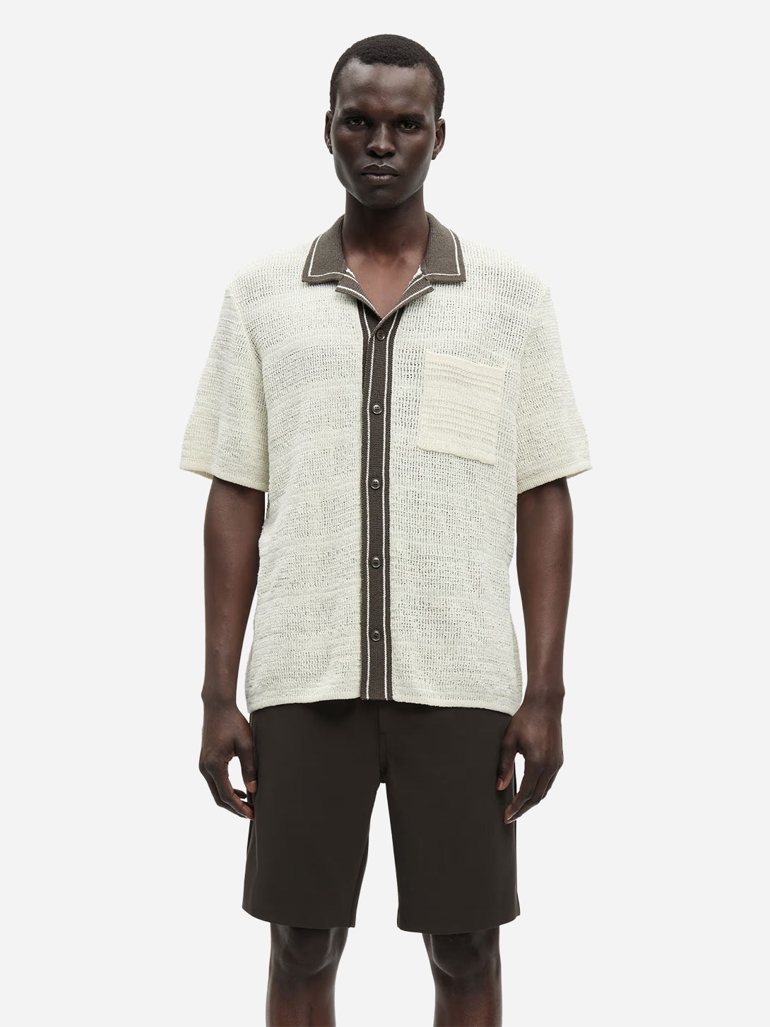 Clear Cream Sapercy Shirt SS Mens Knit Button Up Short Sleeve Camp Collar Samsoe Samsoe 