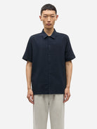 Dark Navy Avan JX Shirt Mens Short Sleeve Button Up Shirt Mens Samsoe Samsoe 