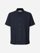Dark Navy Avan JX Shirt Mens Short Sleeve Button Up Shirt Mens Samsoe Samsoe 