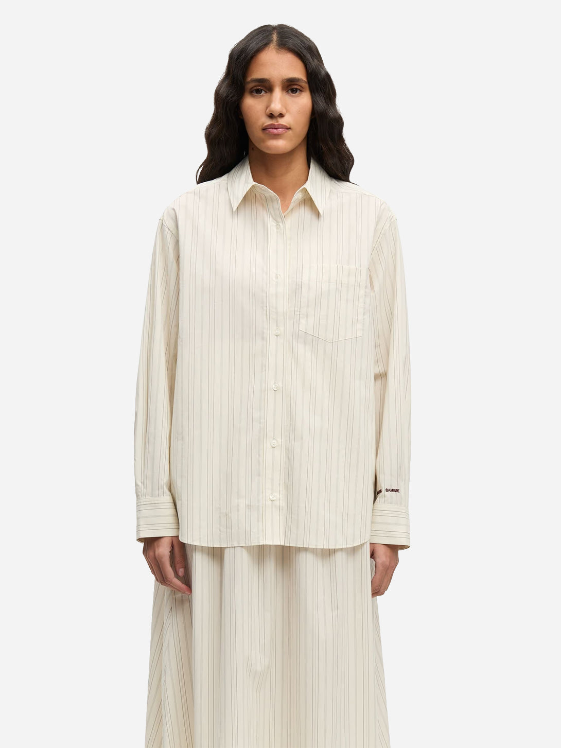 Bone St Salova Pocket Shirt Womens Woven Striped Shirt Button Up Samsoe Samsoe 