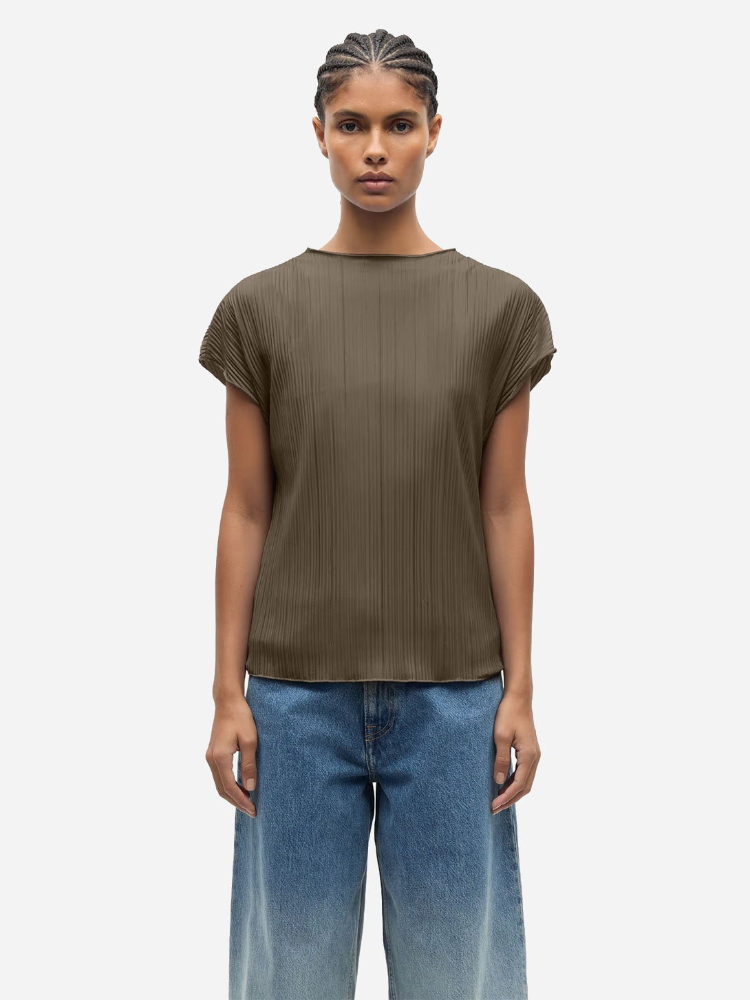 Major Brown Sauma Top Womens Lightweight Polyester Top Textured Shirt Samsoe Samsoe Clothing 