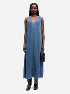 Medium Denim Blue Saskylar Dress Womens Lyocell Tencel Long Dress Samsoe Samsoe Clothing 