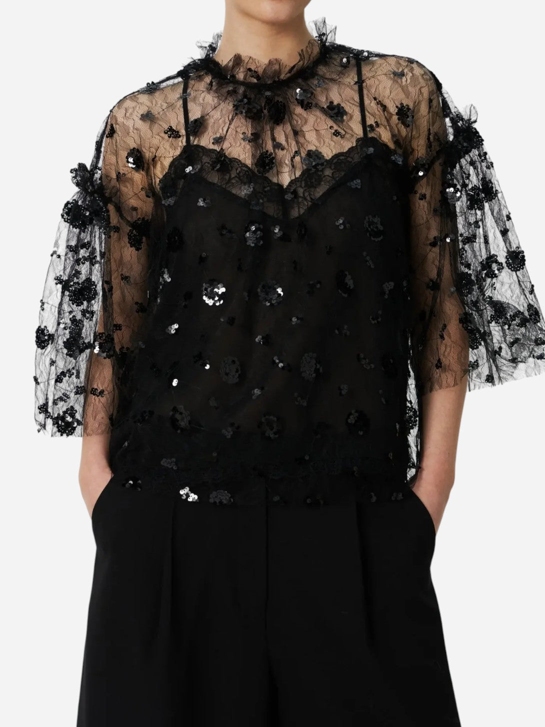 Black Sequins Mesh Blouse Stella Nova Womens Blouse 