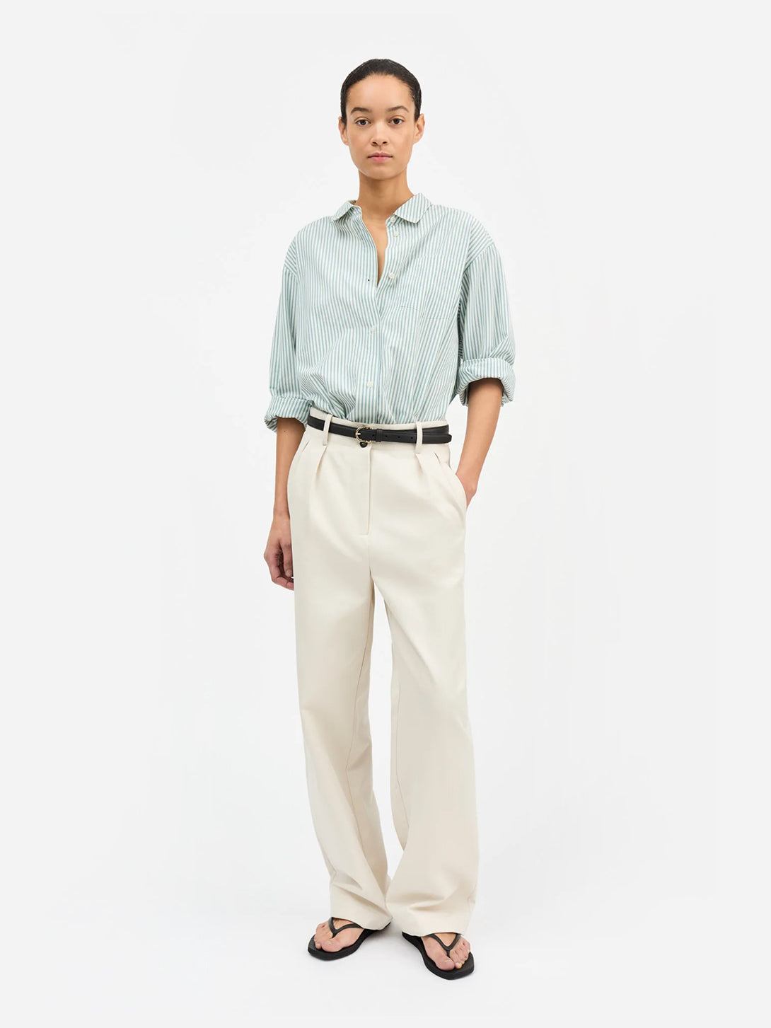 White/Aqua Stripe Edgar Shirt Womens Woven Button Up Shirt Skall Studio 