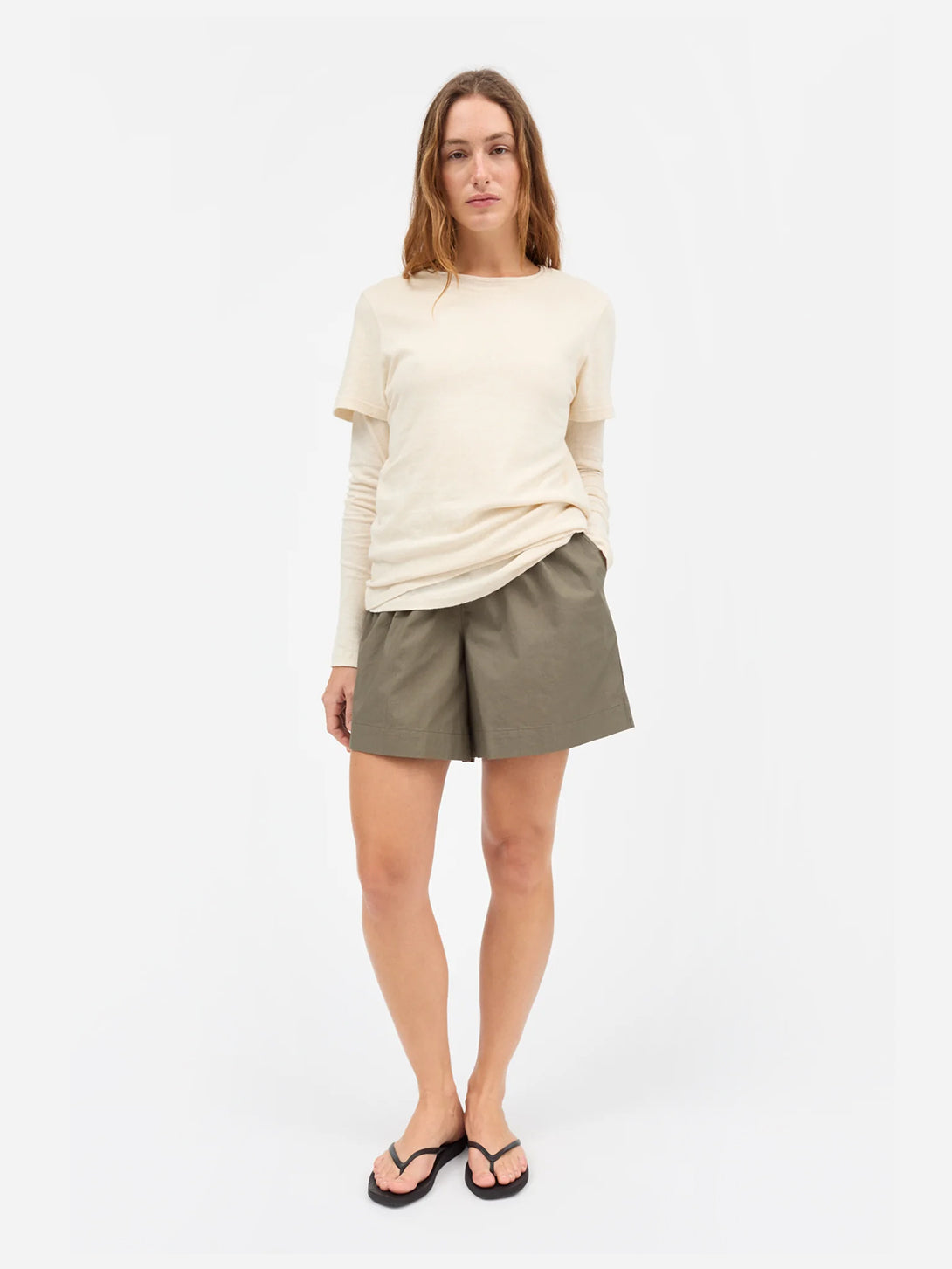 Khaki Edgar Shorts Womens Elastic Waist Skall Studio Shorts 