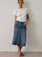 Bleu Halo Womens Denim Indigo Long Skirt Soeur Clothing 