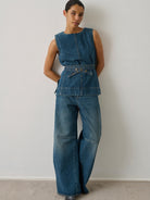 Bleu Chance Womens Denim Tank Top Shirt Sleeveless Denim Soeur 