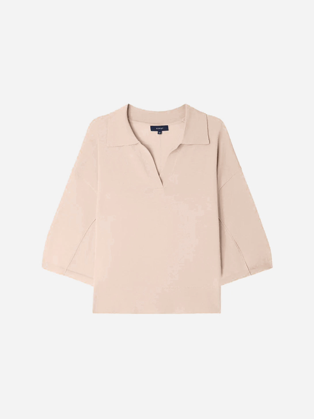 Rose Poudre Elton Womens Relaxed Fit Short Sleeve Sweater Open Collar Soeur Clothing 