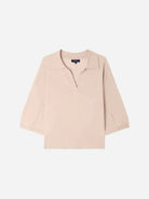 Rose Poudre Elton Womens Relaxed Fit Short Sleeve Sweater Open Collar Soeur Clothing 