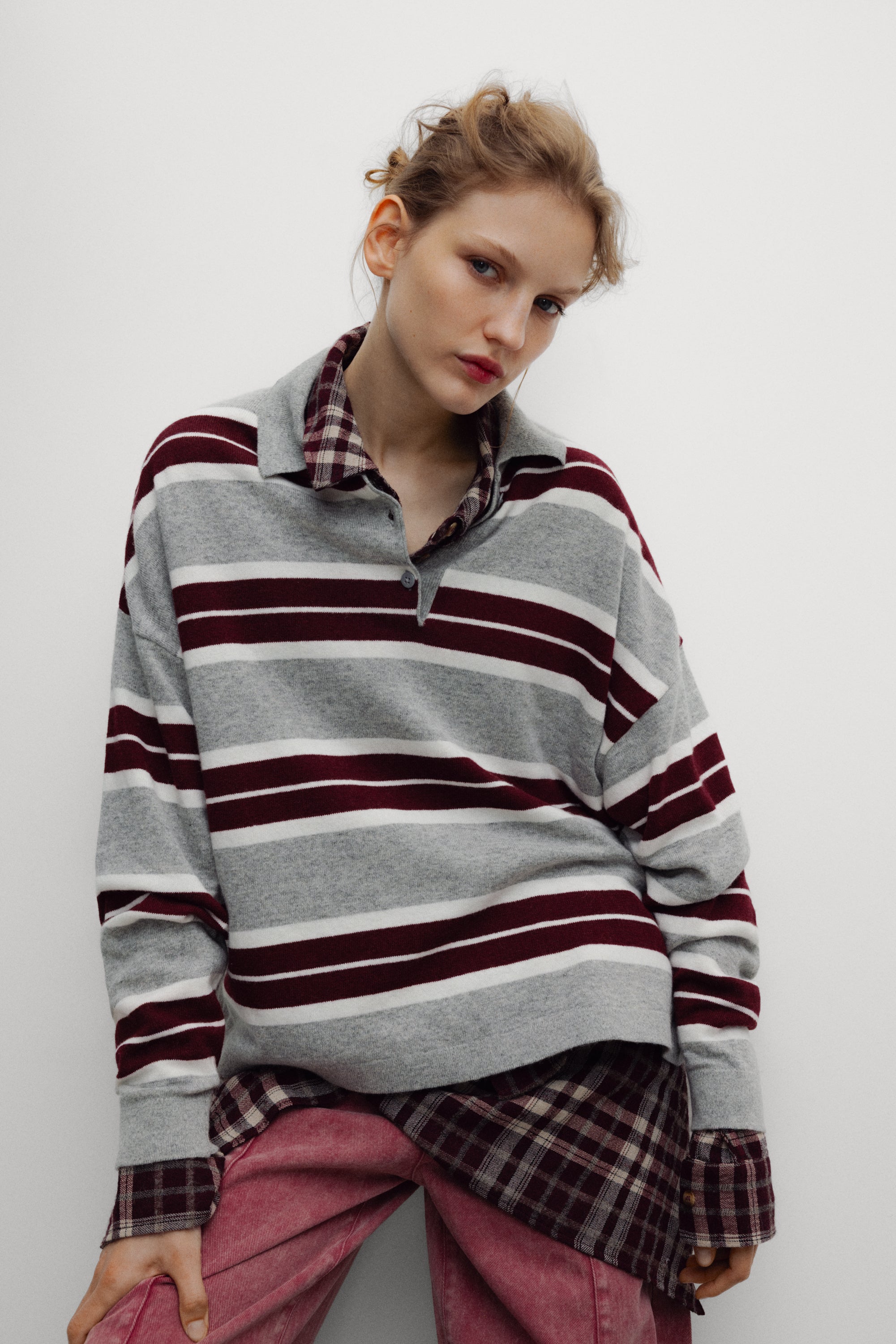 Spin Stripe Spin Woman Polo Womens Knit Striped Polo Long Sleeve The New Society 