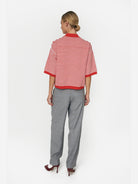 Red/Cream Stripe Polo Knit Womens Short Sleeve Striped Polo Shirt Stella Nova 
