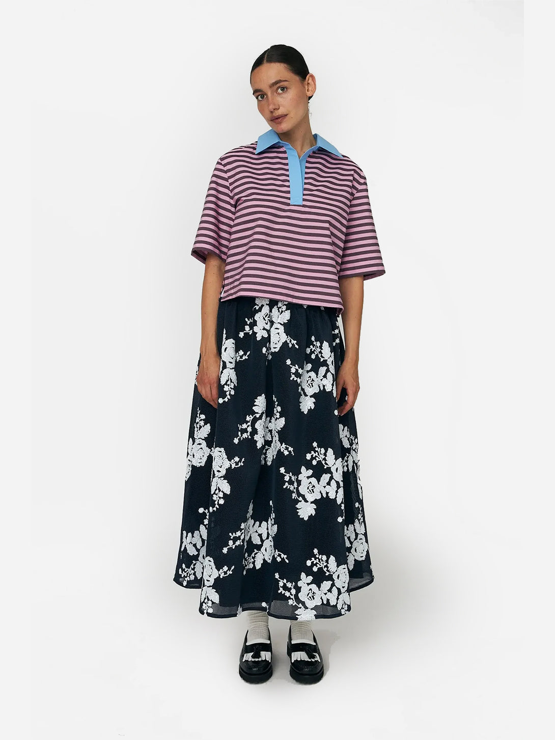 White and Blue Sequins Mesh Midi Skirt Womens Stella Nova Floral Midi Skirt 