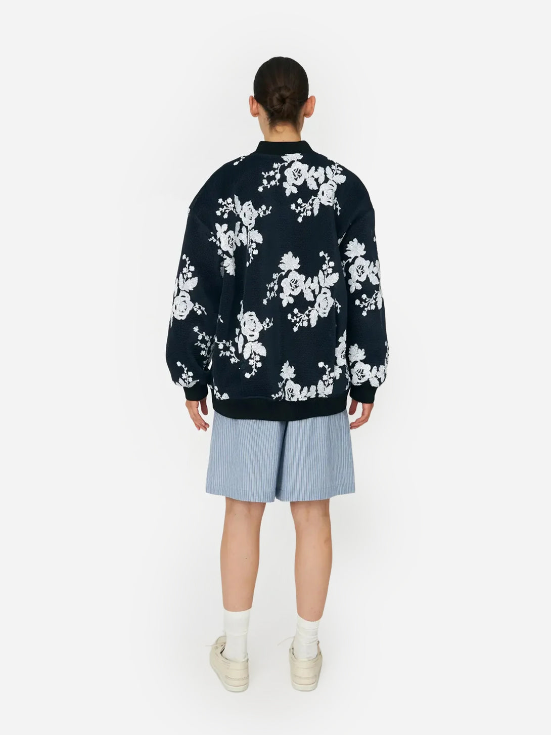 White and Blue Sequins Mesh Oversized Jacket Womens Stella Nova Floral Jacket 